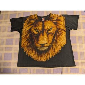VTG 90s Lion Head T-Shirt Size XL Made Beach USA 90s Trinity AOP All Over Print